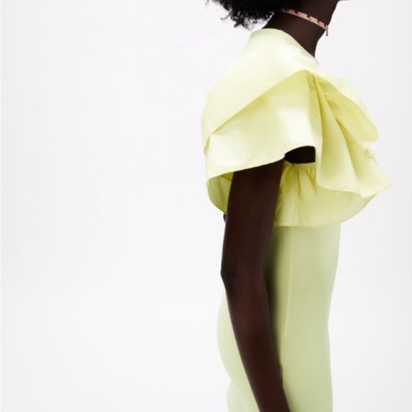 Zara Puff Voluminous Ruffle Poplin Sleeve Bodycon Mini Dress Pastel Yellow Sz M - Picture 4 of 16